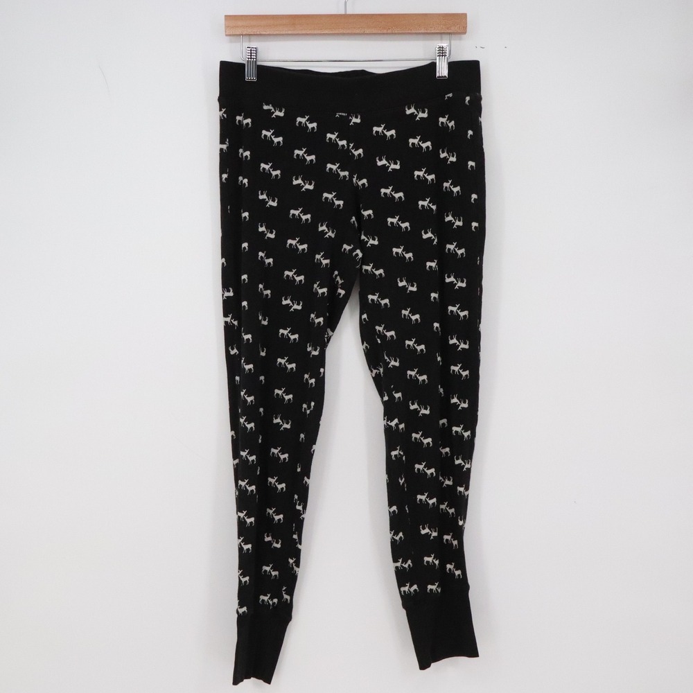 Victoria's Secret Pajama Pants Womens M Thermal Waffle Black Deer Excellent